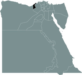 Black highlight location map of the Egyptian Alexandria governorate inside gray map of the Arab Republic of Egypt