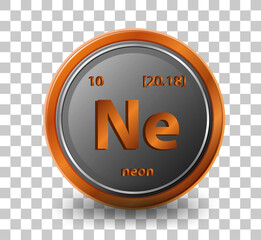 Neon chemical element. Chemical symbol with atomic number and atomic mass.