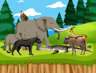 Gruppe wilder afrikanischer Tiere in der Waldszene © blueringmedia