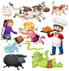 Set of fantasy cartoon character isolated on white background