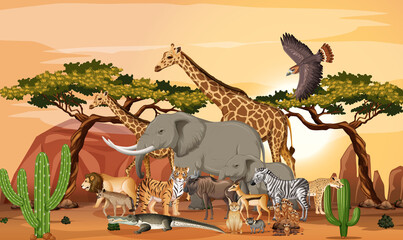 Gruppe wilder afrikanischer Tiere in der Waldszene © blueringmedia