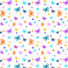 Fototapeta na wymiar Seamless multi color butterfly pattern isolated on a white background