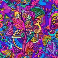 Vector seamless texture with abstract flowers and birds. Endless background. Ethnic seamless pattern. Vector backdrop. Bright pattern. Summer template. Use for wallpaper, web page background