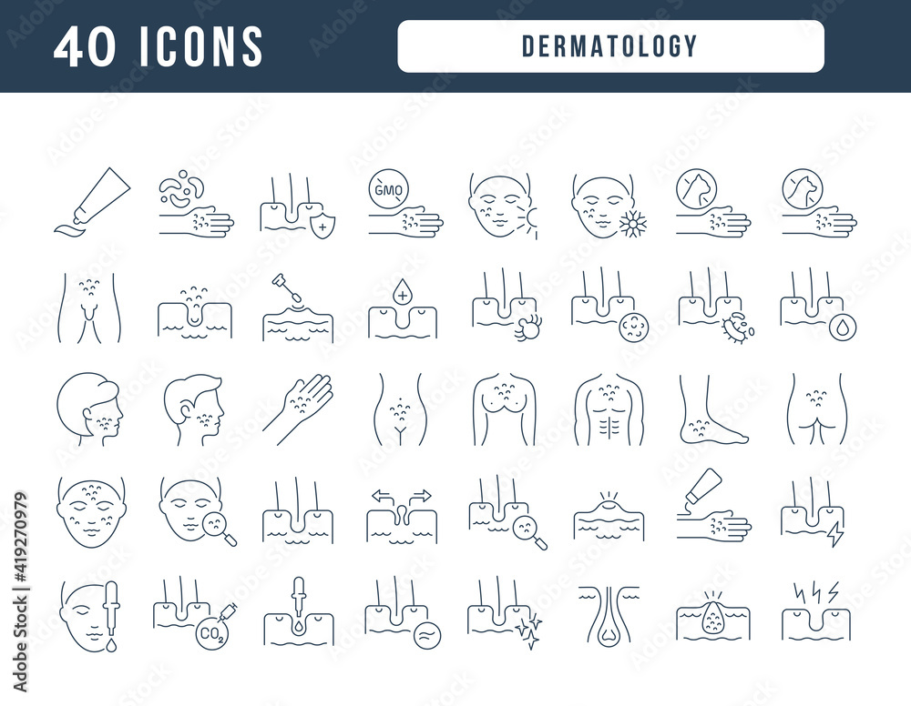 Wall mural set of linear icons of dermatology - Wall murals