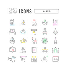 Set of linear icons of Mawlid