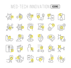 Fototapeta na wymiar Set of linear icons of Med-Tech Innovation