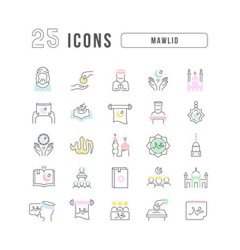Set of linear icons of Mawlid