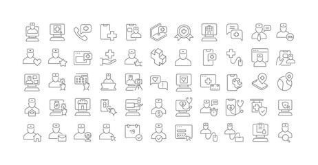 Obraz premium Set of linear icons of Online Medical Consultation