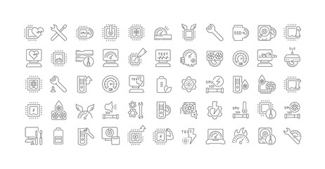 Set of linear icons of Overclocking