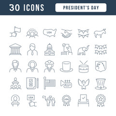 Set of linear icons of Presidents Day