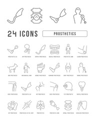 Set of linear icons of Prosthetics
