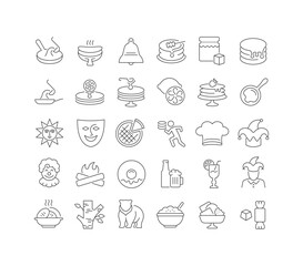 Set of linear icons of Shrove Tuesday
