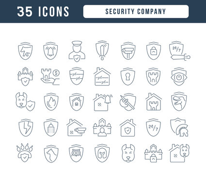 Set of linear icons of Security Company