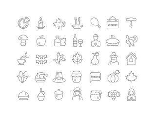 Set of linear icons of Thanksgiving Day
