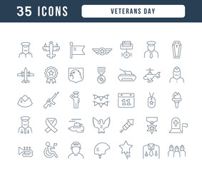 Set of linear icons of Veterans Day