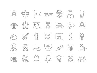 Set of linear icons of Veterans Day