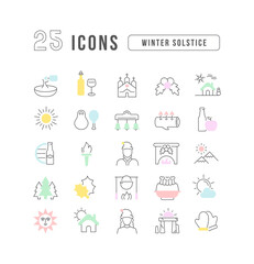 Set of linear icons of Winter Solstice