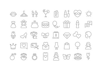 Set of linear icons of Women's Day