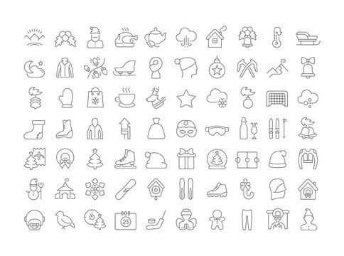 Set of linear icons of Winter