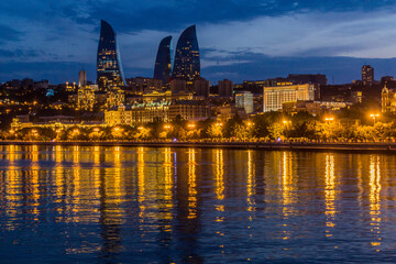Fototapeta na wymiar Evening view of Baku skyline, Azerbaijan