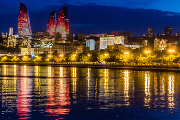 Fototapeta na wymiar Night view of Baku skyline, Azerbaijan
