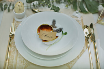 beautiful and cozy bright easter table decoration