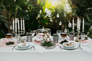 beautiful and cozy bright easter table decoration
