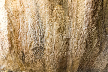 Ancient rock carvings in Gobustan petroglyph reserve, Azerbaijan