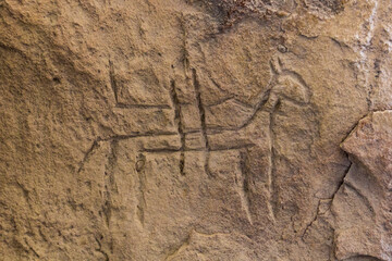 Ancient rock carvings in Gobustan petroglyph reserve, Azerbaijan
