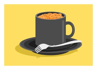 Curly instant noodle in a cup. Simple flat illustration
