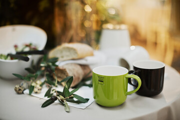 beautiful and cozy bright easter table decoration