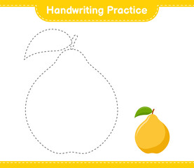 Handwriting practice. Tracing lines of Quince. Educational children game, printable worksheet, vector illustration