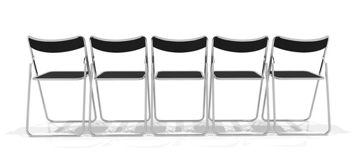 後ろから見た5脚のパイプ椅子の3dレンダリング