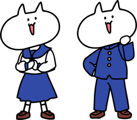 学生服を着た猫のイラスト funny and cute cat students