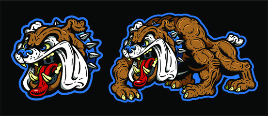 full body, muscular cartoon bulldog mascot for school, college or league