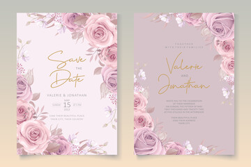 Soft pink roses wedding invitation card design