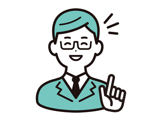 微笑んでアドバイスをする、眼鏡をかけたビジネスマン
