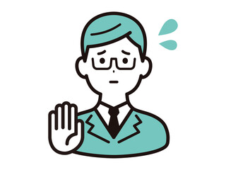 困った表情の、メガネをかけたビジネスマン