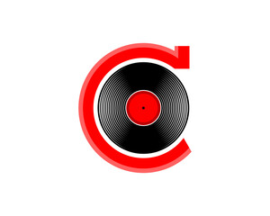 C Letter with vinyl music record logo