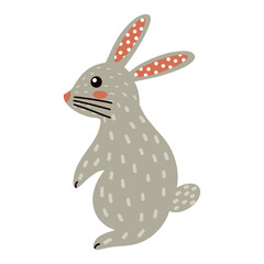 Easter gray bunny in a flat style. Cartoon vector isolated illustration of a hare.