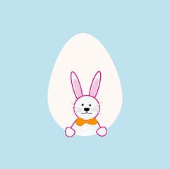 beautiful festive easter bunny with orange bow on egg background