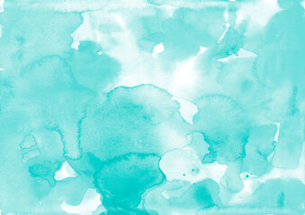 Fototapeta na wymiar watercolor wet style. delicate turquoise background. for cards, backgrounds, fabrics, posters, magazines and any design 