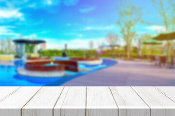 Wooden board empty table in front of blurred background. can be used for display or montage your products.Mock up for display of product