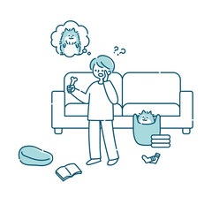 隠れている犬を探している男性