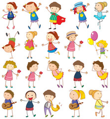 Set of different doodle kids cartoon character