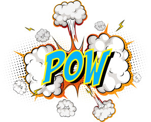 Word Pow on comic cloud explosion background