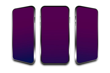 Three empty phones for banner design. Isometric vector illustration. Smartphone perspective view. Stock image. EPS 10.