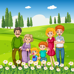 Obraz na płótnie Canvas Park outdoor scene with happy family