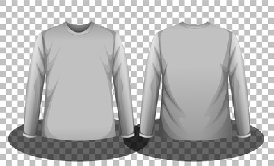 Front and back of grey long sleeves t-shirt on transparent background
