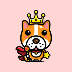 cute dog animal cartoon character design to be the dog king